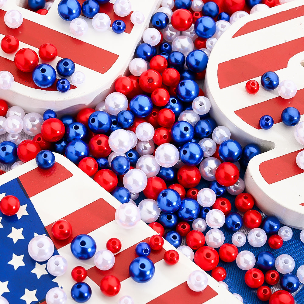 100/200/500-Piece Patriotic Red, White & Blue Faux Pearl Beads