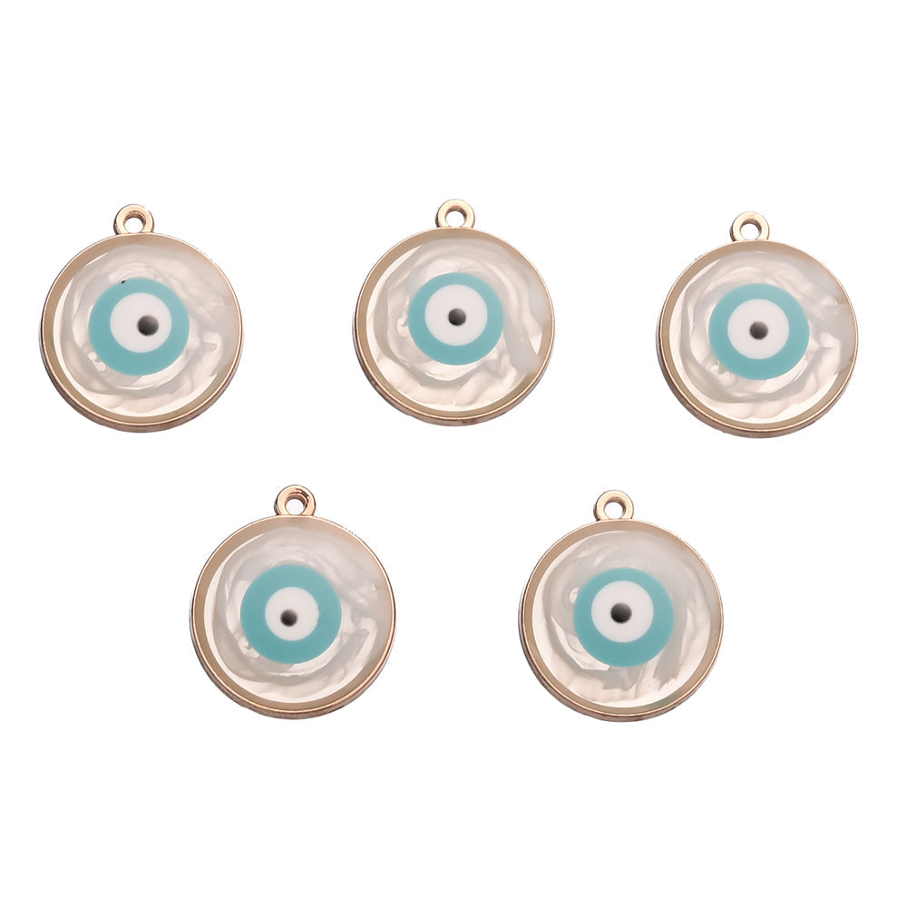 Colorful Alloy Evil Eye Flat Round Charms