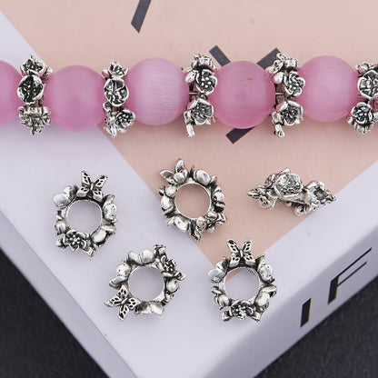 100pcs 10mm Antique Silvery Butterfly Flower Alloy Spacer Beads