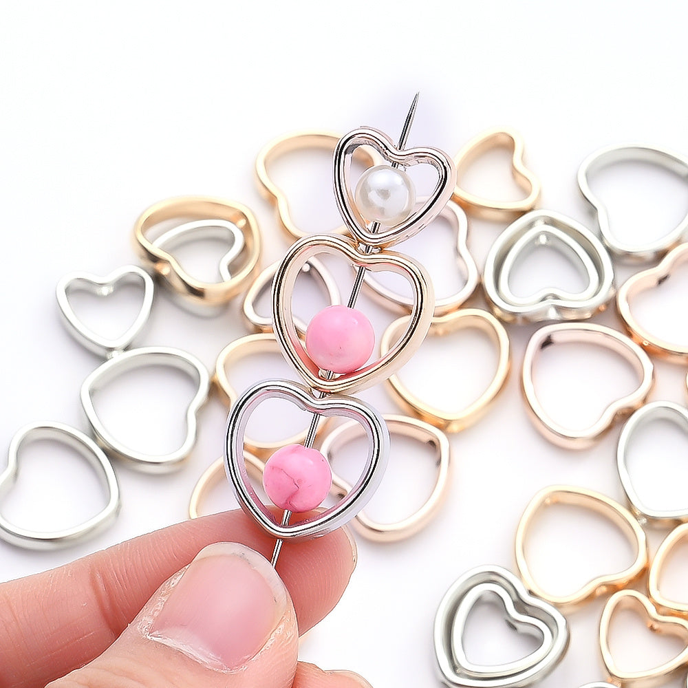 50pcs Golden & Silvery Heart-Shaped Plastic Beads
