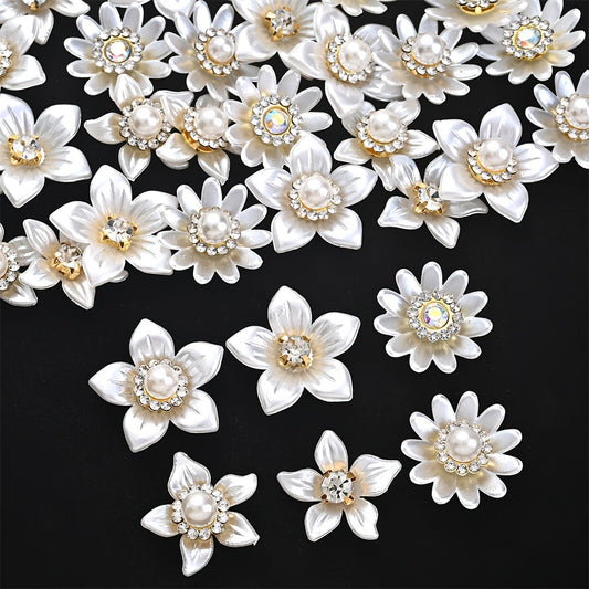 White Flower Acrylic Pearl Flatback Embellishments