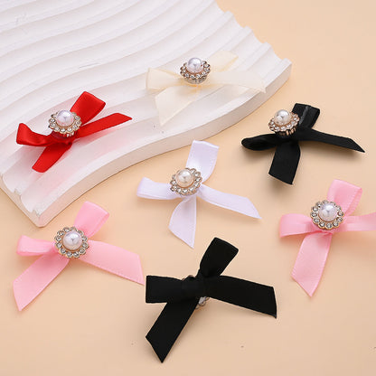 10PCS 4×5cm Pearl Ribbon Bow Rhinestone Appliques