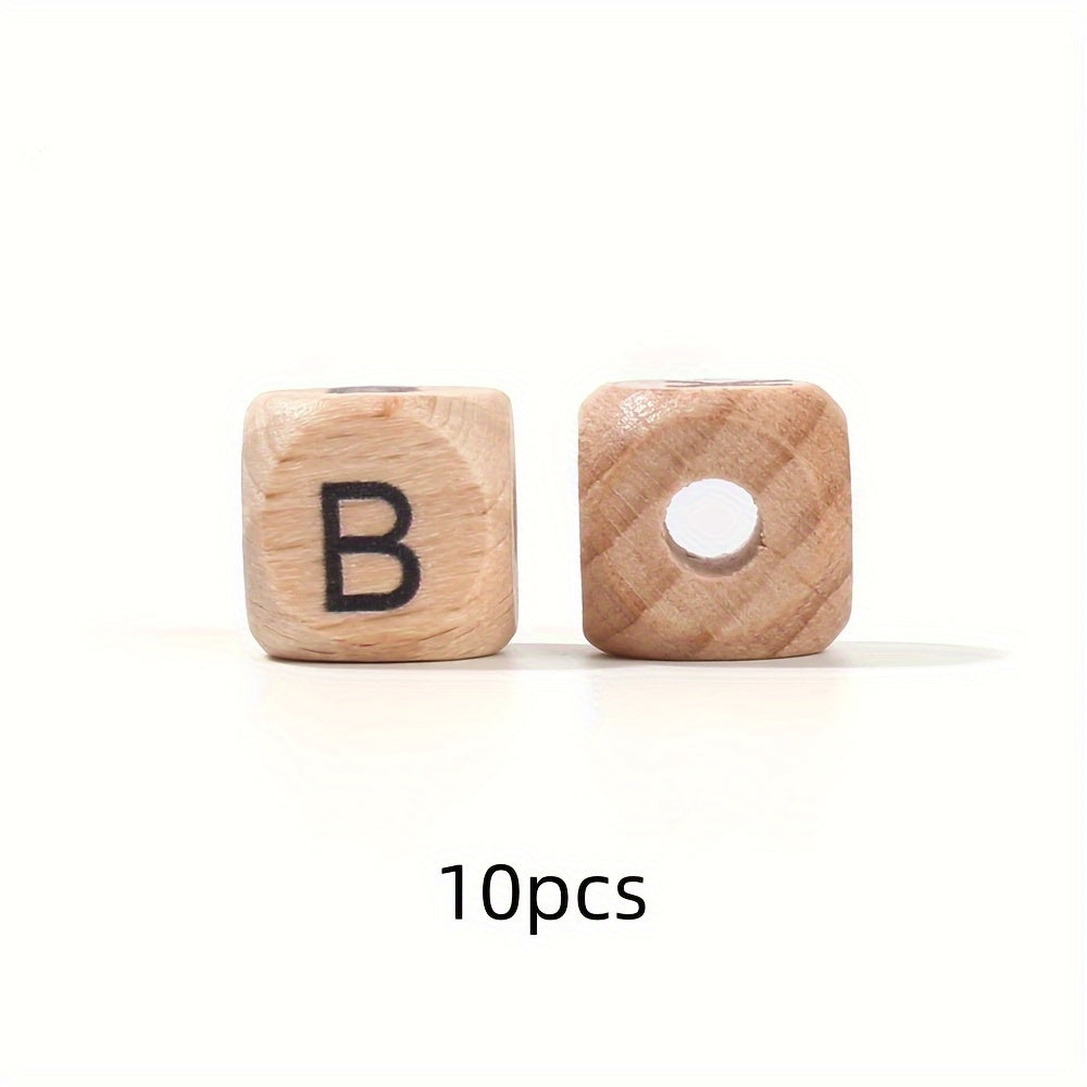 10-Piece 12 mm Square Alphabet Letter Wooden Beads
