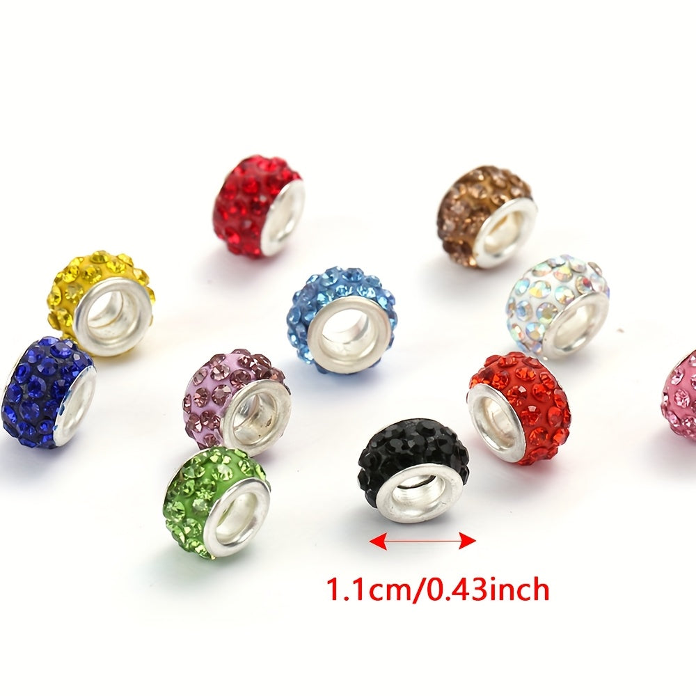 50pcs 11mm Large Hole Rhinestone Alloy Beads