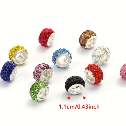 50pcs 11mm Large Hole Rhinestone Alloy Beads