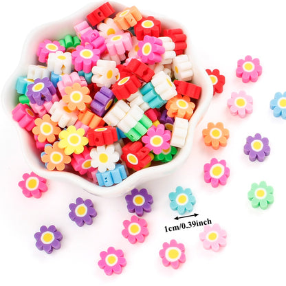 50/100pcs 10mm Colorful Flower Clay Beads