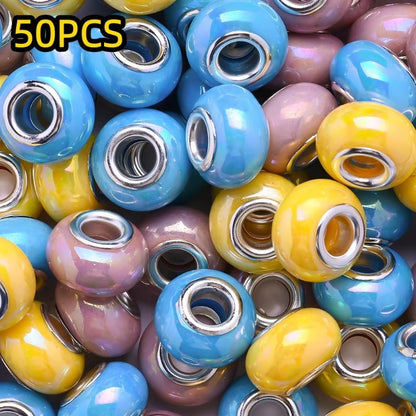50pcs Large Hole Flat Round Acrylic Beads