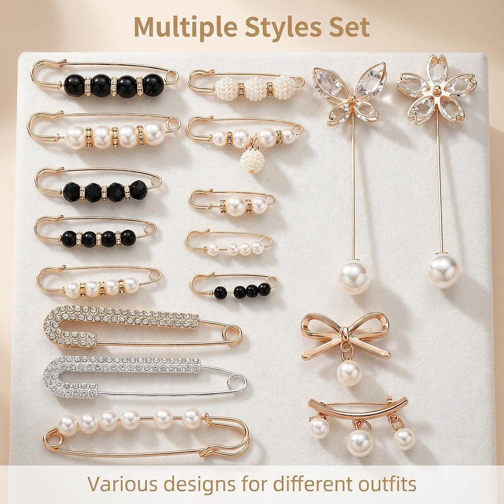 30PCS Gold Pearl Decorative Safety Pin Brooch Set