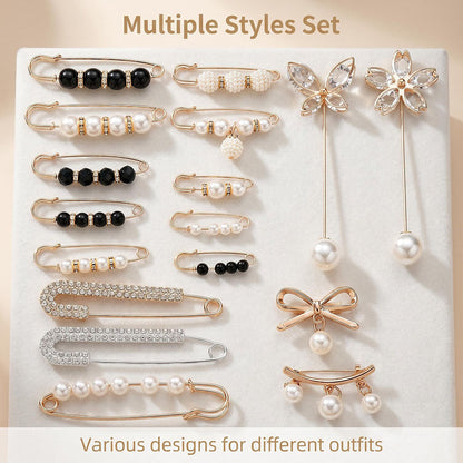 30PCS Gold Pearl Decorative Safety Pin Brooch Set