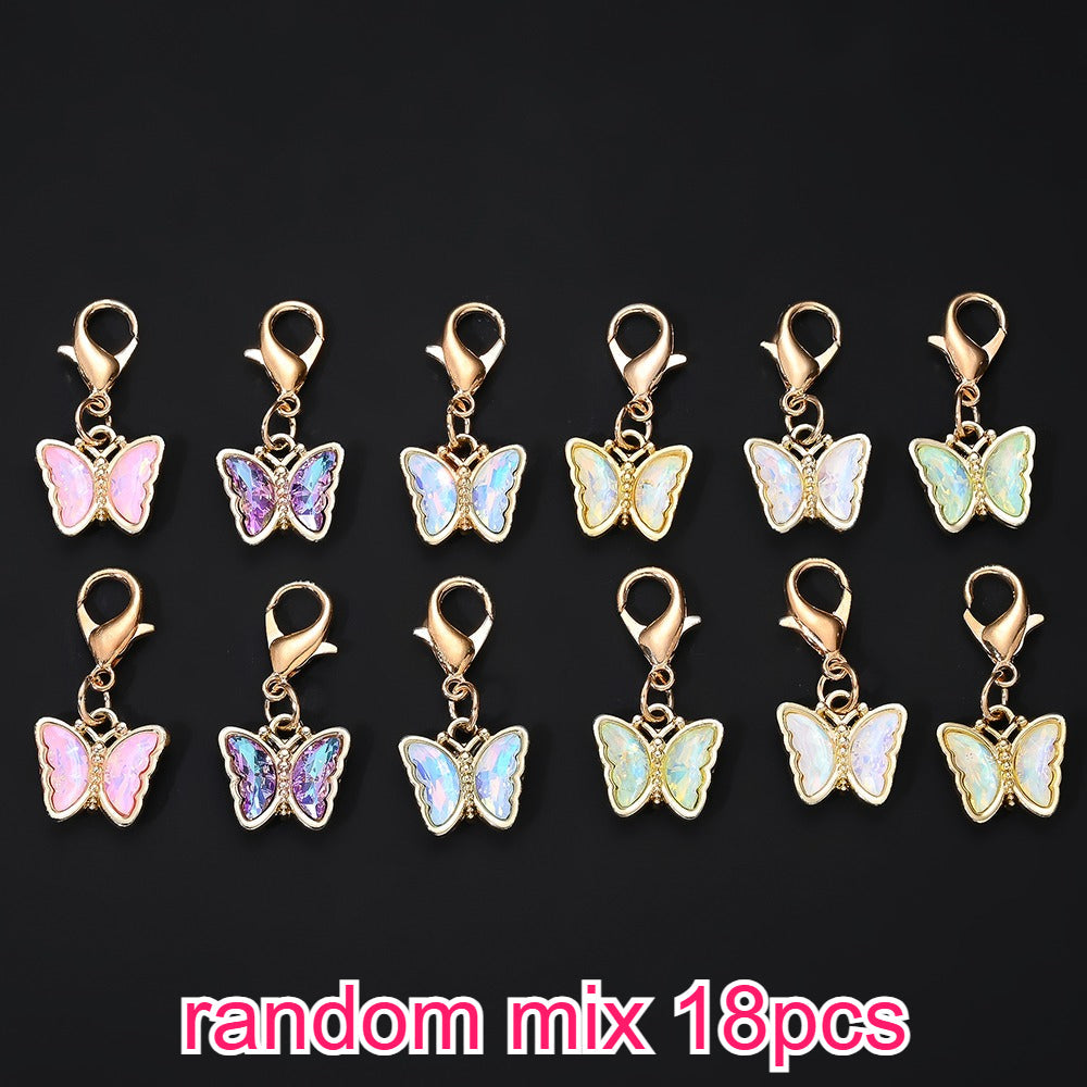 18PCS Multicolor Rhinestone Butterfly Mini Keychain Set