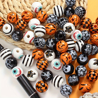 10PCS 16mm Multistyle Patterned Wooden Bead Set