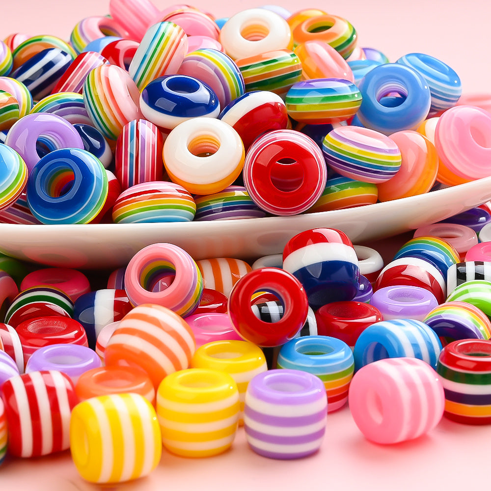 40/80pcs 8x14mm Rainbow Resin Striped Beads