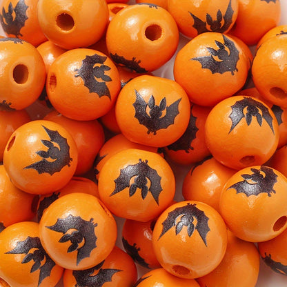 Halloween Bat Black Cat Wooden Spacer Beads