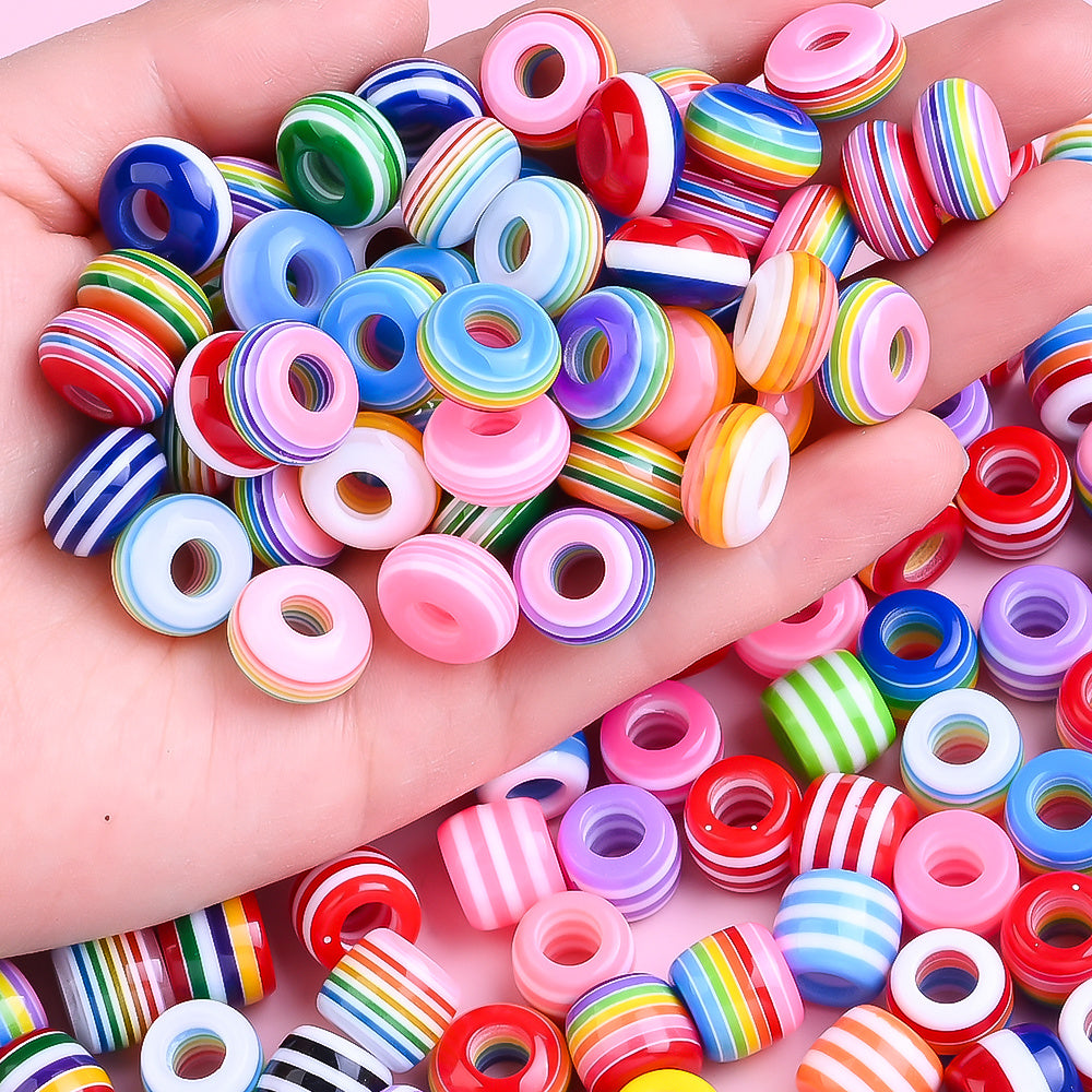 40/80pcs 8x14mm Rainbow Resin Striped Beads
