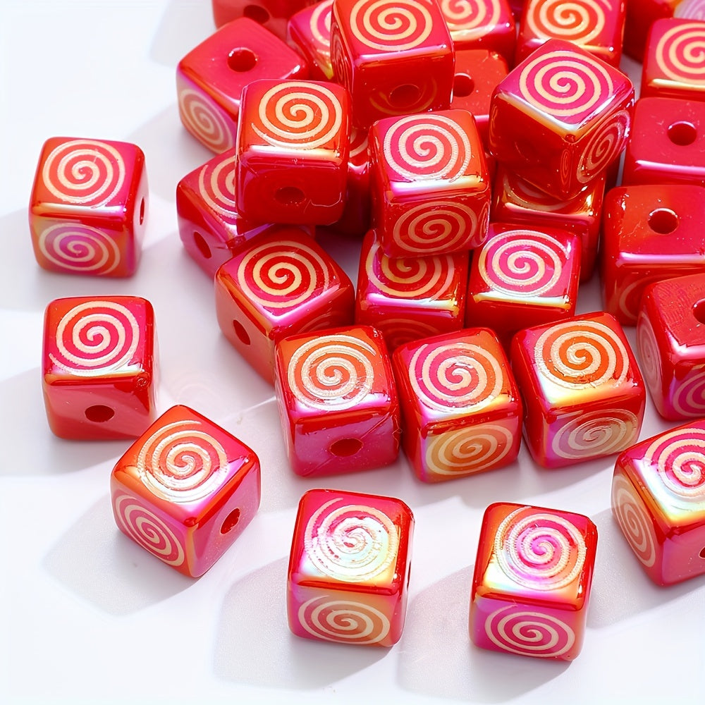 Red Swirl Square Acrylic Beads