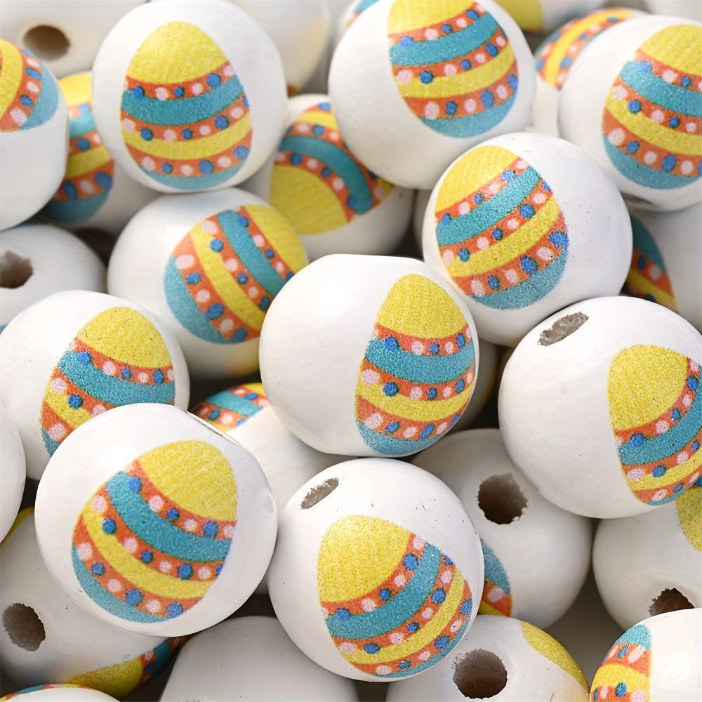 10PCS 16mm Happy Easter Wooden Bead Set