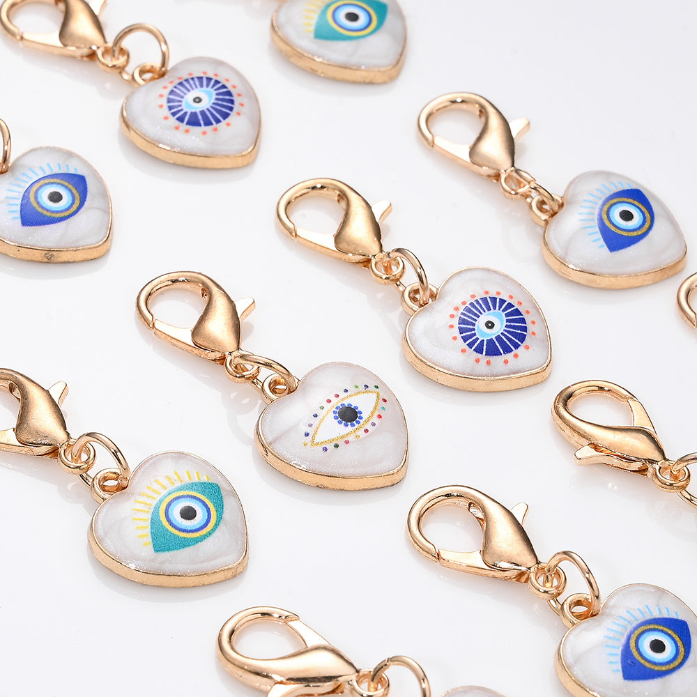 12PCS Blue & White Evil Eye Enamel Keychain Set