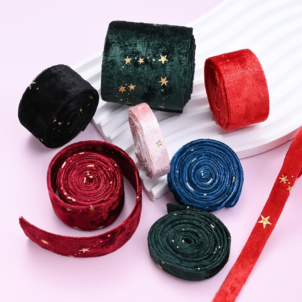 1m 25mm Gold Star Velvet Double-Sided Ribbon