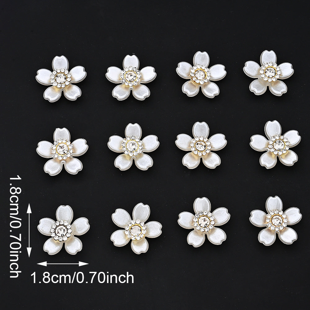 20pcs 18mm White Rhinestone Acrylic Flower Flatback Beads