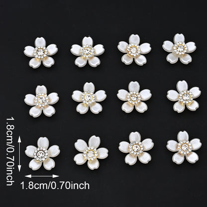 20pcs 18mm White Rhinestone Acrylic Flower Flatback Beads