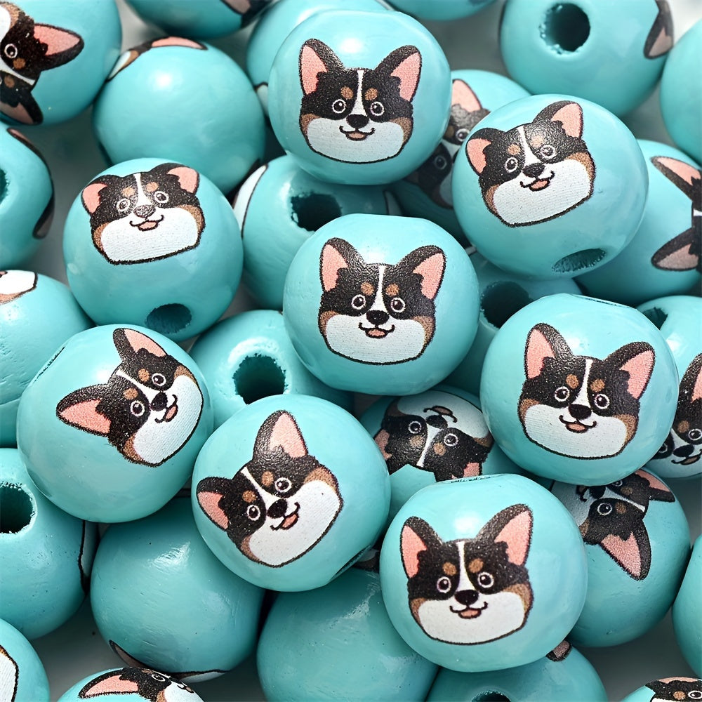10PCS 16mm Puppy-Themed Wooden Bead Set