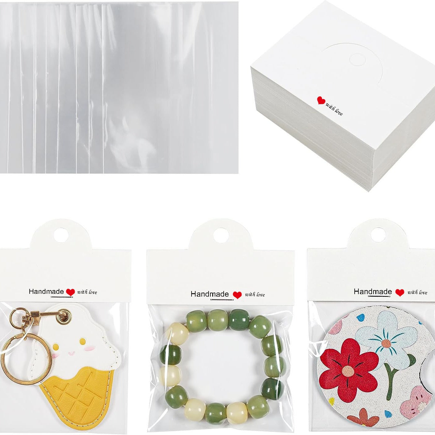 200PCS Handmade Jewelry Packaging Set with Clear Bags & Cards
