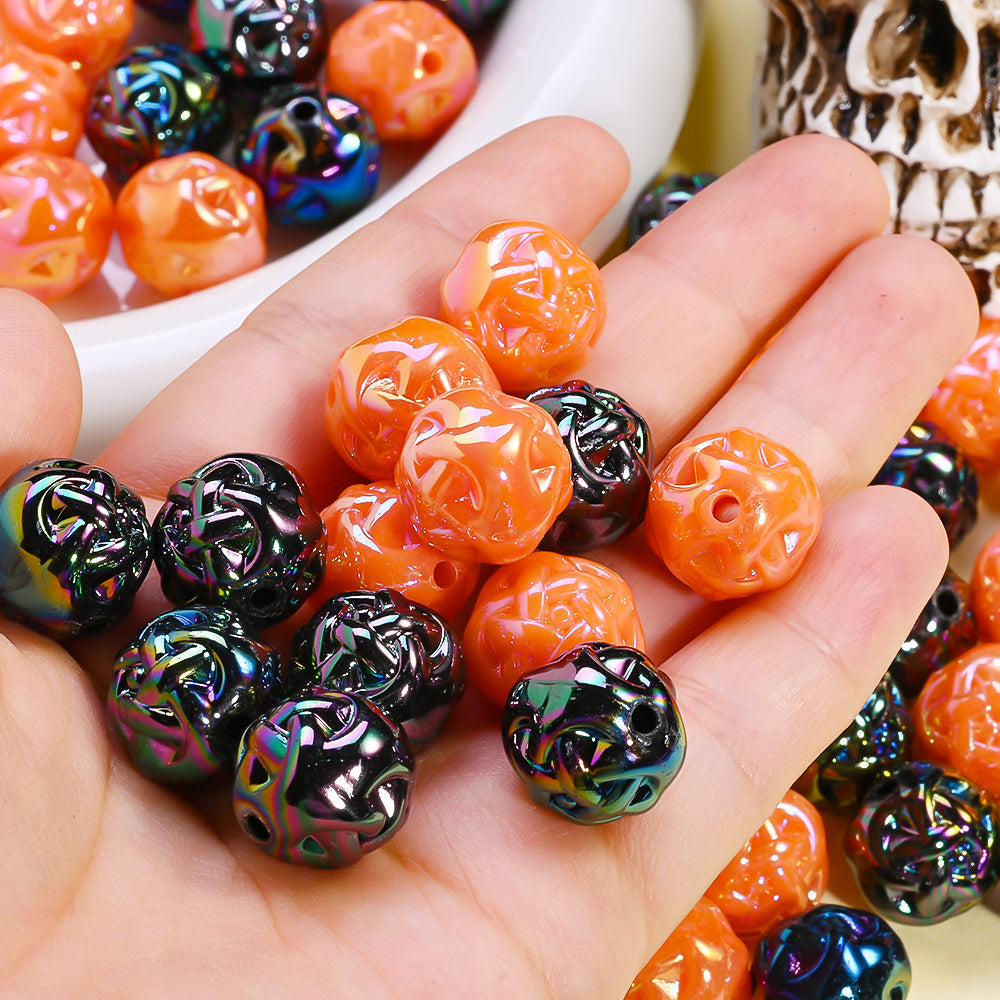 100pcs 15mm 3D Woven Yarn Balls Pumpkin Acrylic Beads