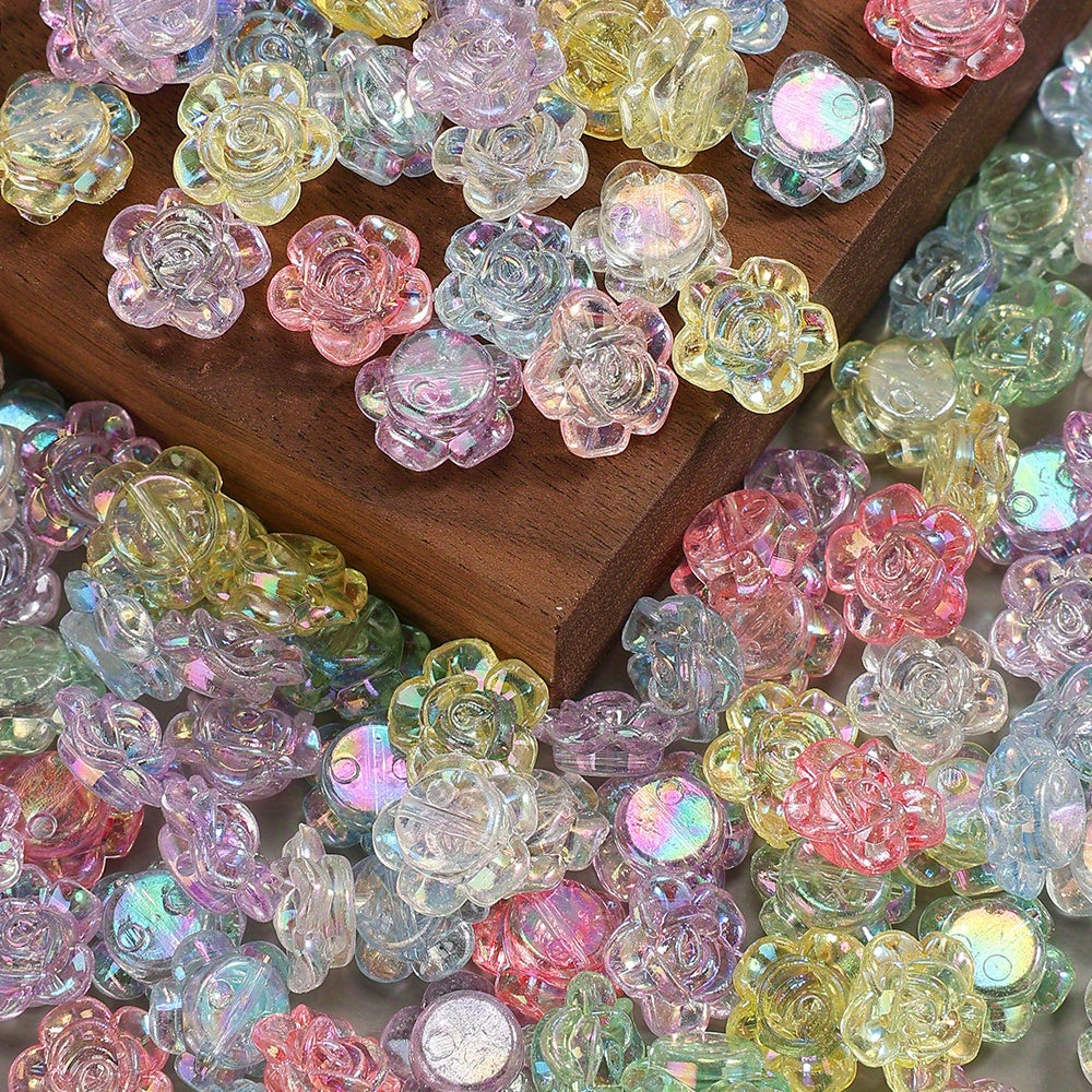 100pcs 12mm Gradient Color Rose Flower Acrylic Beads