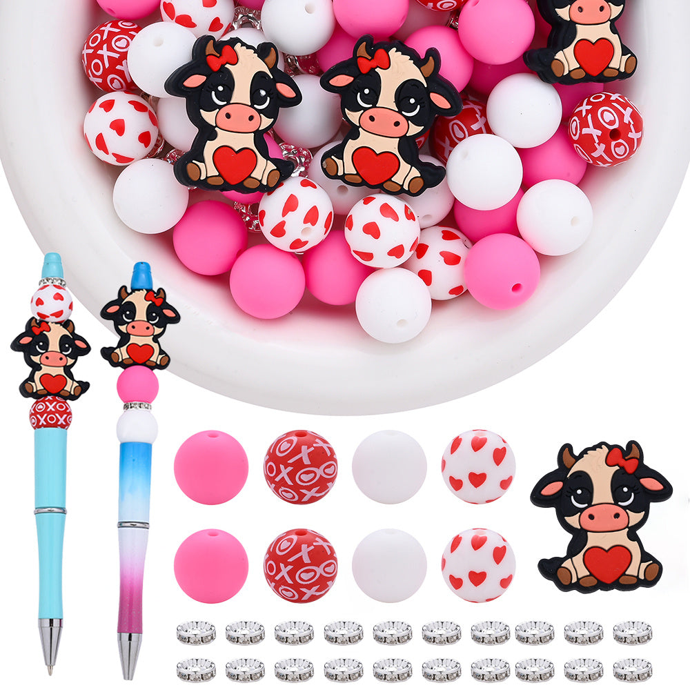 Pink Silicone Focal Beads Set