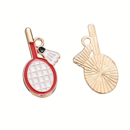 10PCS 11×22mm Colorful Badminton Racket Enamel Charm Set