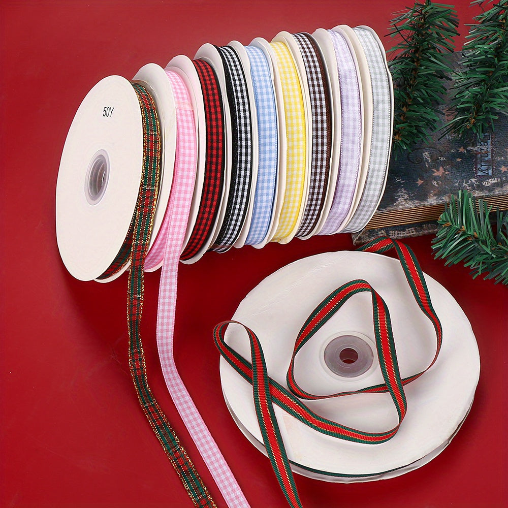 50 Yards/Roll 10 mm Christmas Plaid Satin Ribbon
