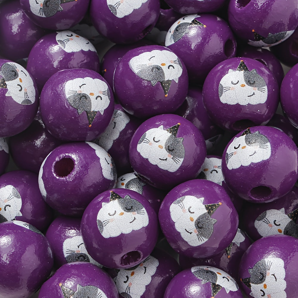 Halloween Bat Black Cat Wooden Spacer Beads