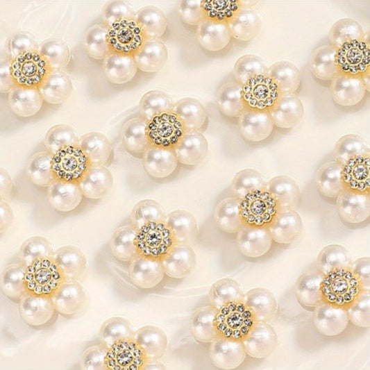50pcs 20mm White Flower Rhinestone Imitation Pearl Beads