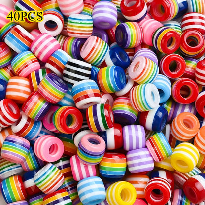 40/80pcs 8x14mm Rainbow Resin Striped Beads