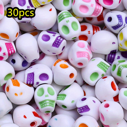 30pcs/set Colorful Skull Shape Acrylic Beads