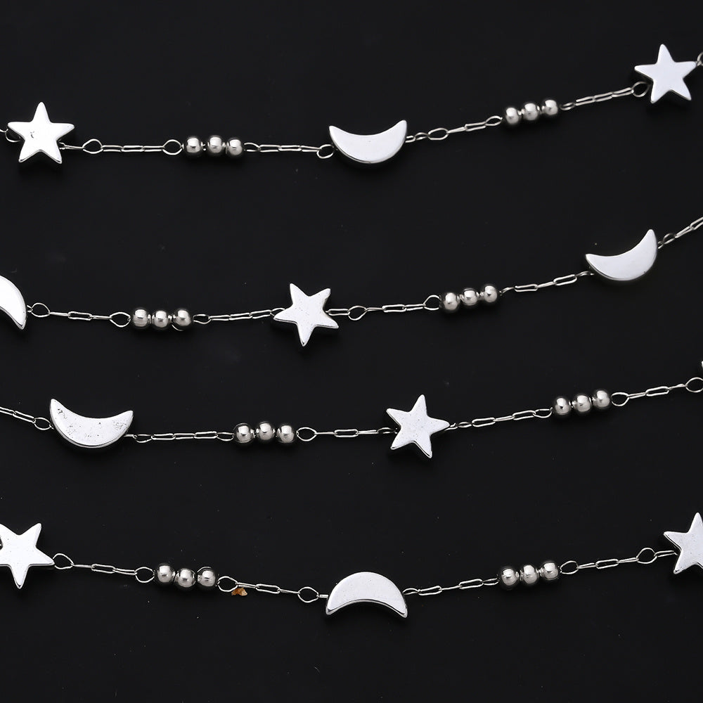 1m Gold & Silver Stainless Steel Star & Moon Bead Chain