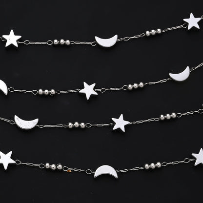 1m Gold & Silver Stainless Steel Star & Moon Bead Chain