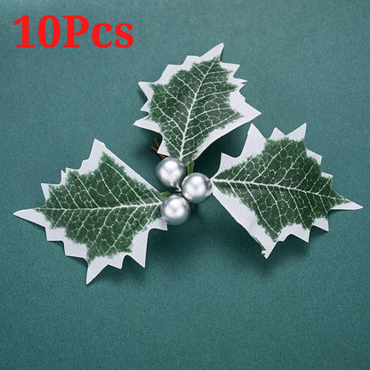 10PCS 5.5×6.5cm Christmas Holly Leaf & Berry Picks