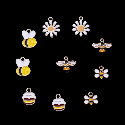 10PCS 9–16mm Yellow Enamel Honeybee Charm Set
