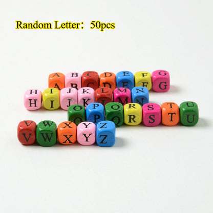 50pcs 8/10mm Beige Square Alphabet Beads