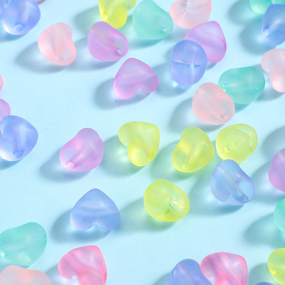 30pcs Mixed Color Heart Acrylic Matte Beads