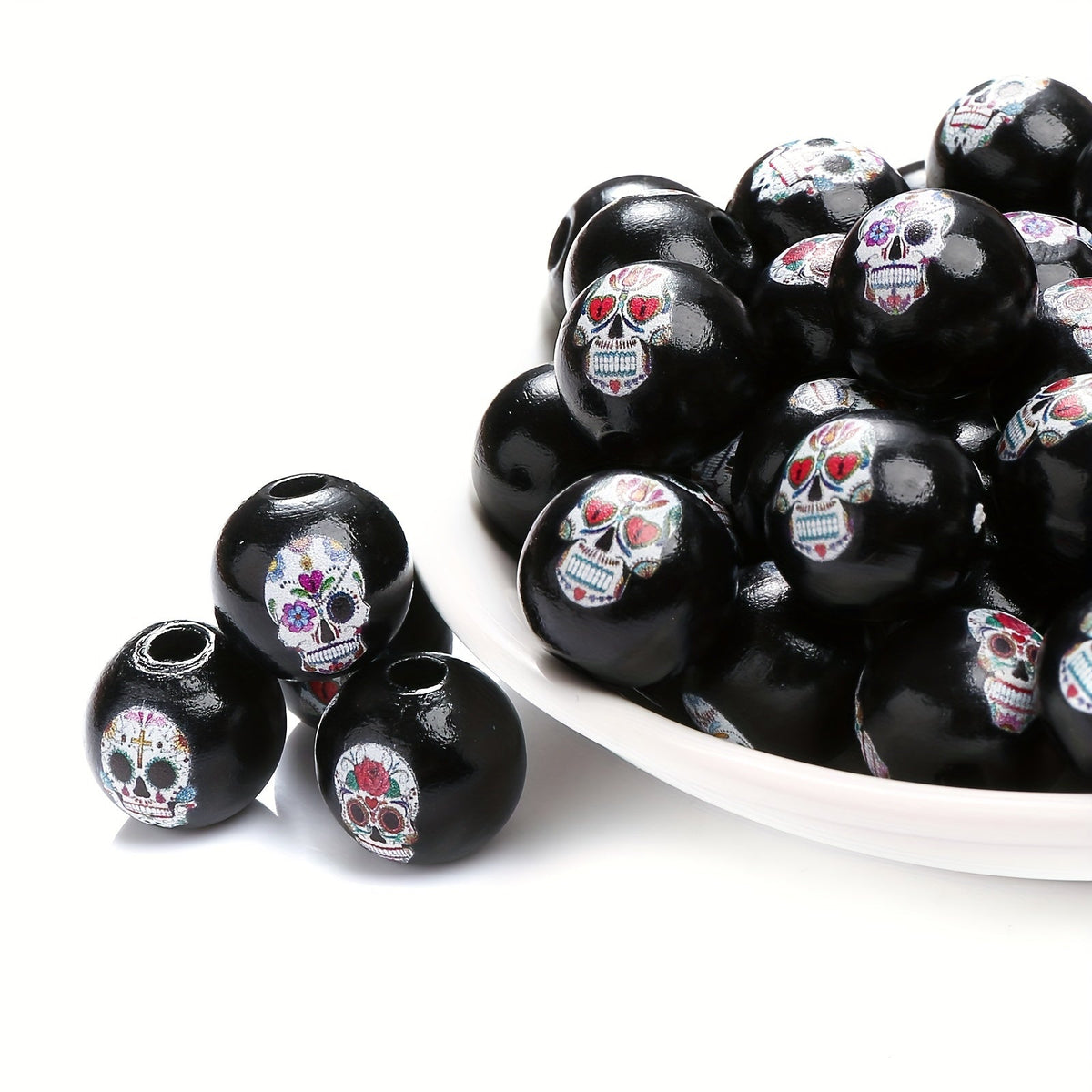 Halloween Skull Wooden Spacer Beads