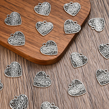 Romantic Antique Silvery Mom Heart Charms