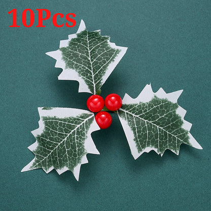10PCS 5.5×6.5cm Christmas Holly Leaf & Berry Picks