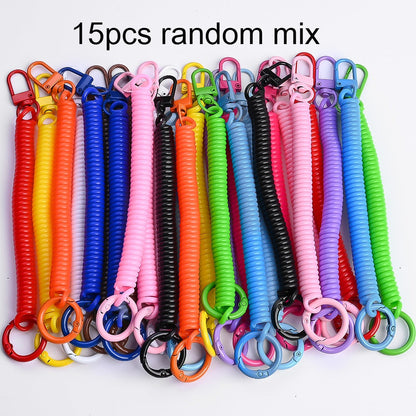 15PCS Retractable Double-Buckle Spiral Keychain Set