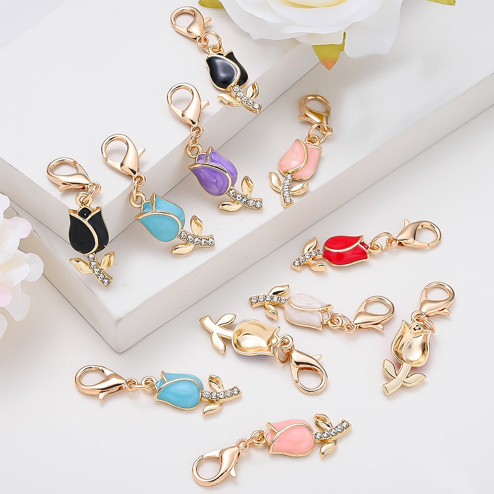 12PCS Sparkling Tulip Mini Keychain Set