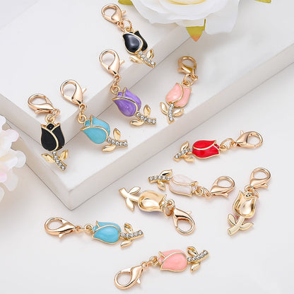 12PCS Sparkling Tulip Mini Keychain Set