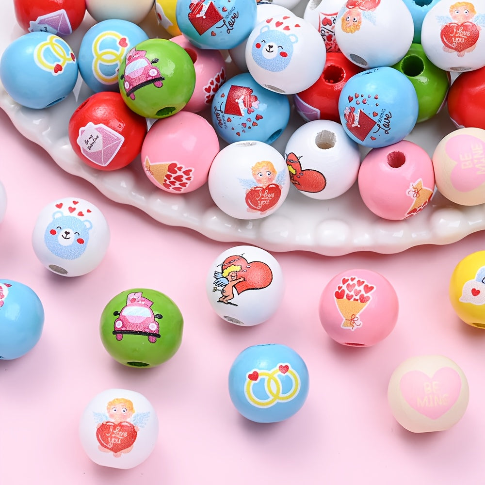 Valentine's Day Printed Wooden Spacer Beads