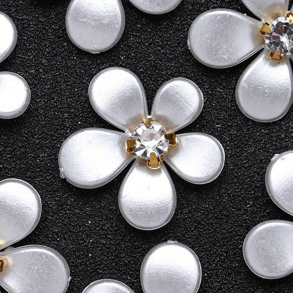 White Five-Petal Flower Acrylic Patch Beads