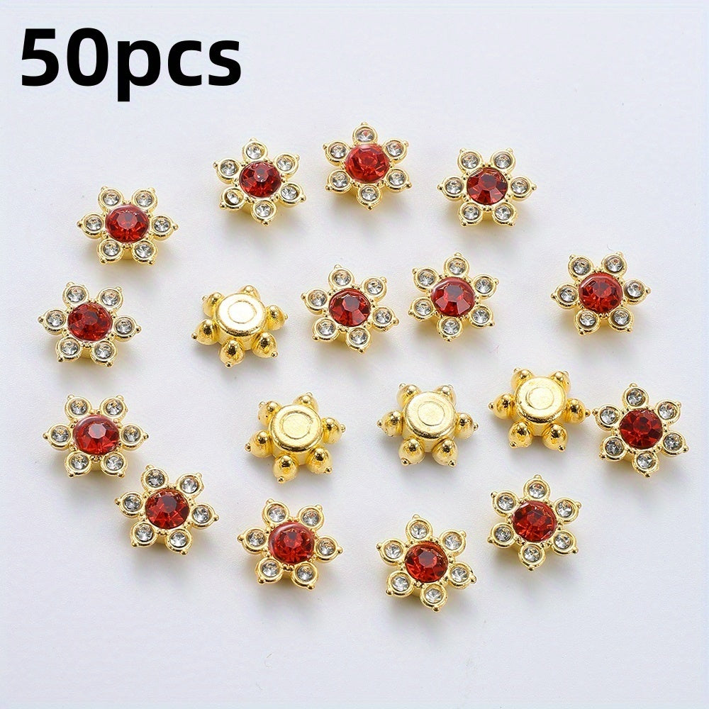 50pcs Six Petal Flower Rhinestone Acrylic Beads
